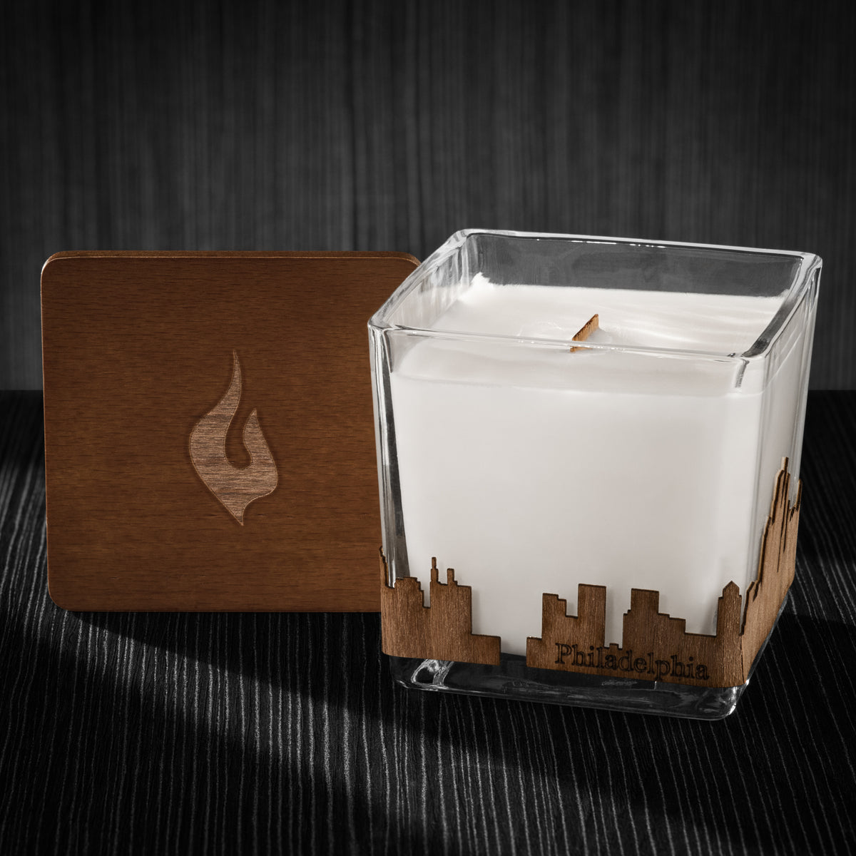 Boston City Skyline Wood Wrapped Candle