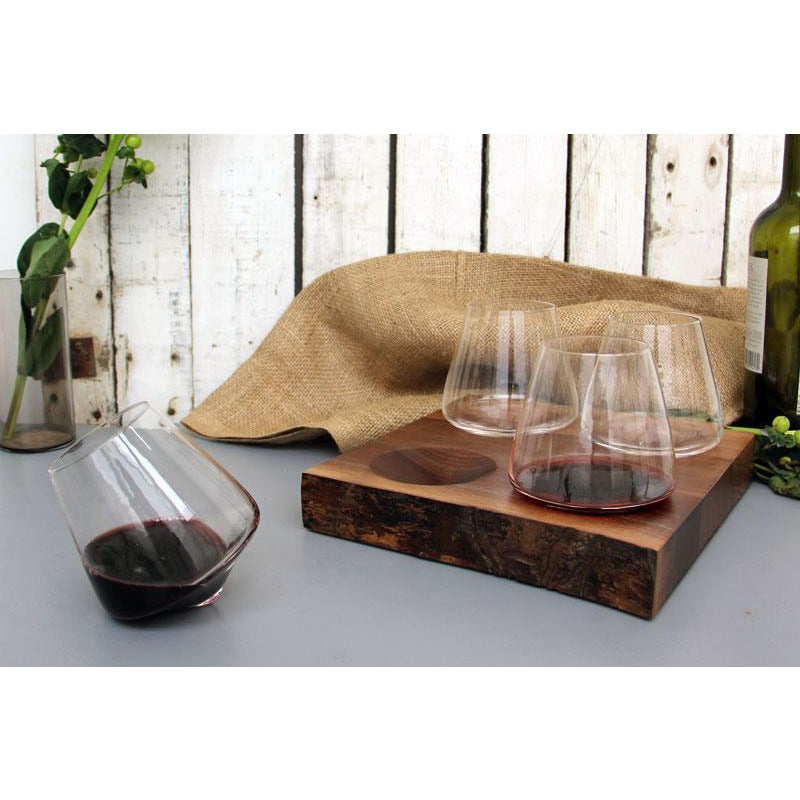 Jr Foursome Live Edge Jr Wine Decanter & 4 Revolving 12oz Wine Glasses with Live Edge Walnut Serving Tray