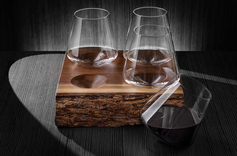 4 12oz Glasses on a live edge stand with bark