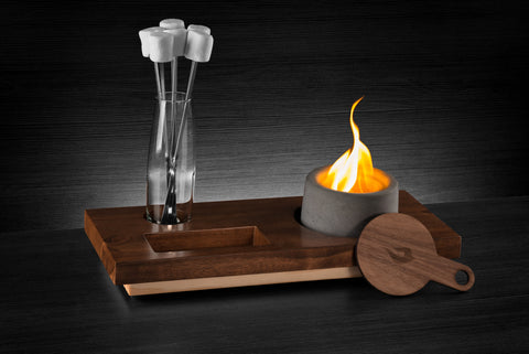 Ultimate Smore's - Concrete Firepit, wood snuffer, 6 Skewers, Skewer Glass, and wood tray