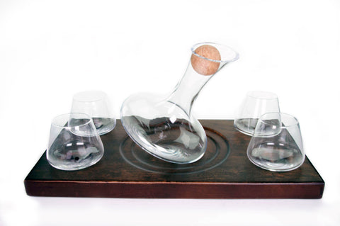 J.R Foursome Walnut JR decanter and Four Revolving 12oz Glasses Set with Walnut Finished Tray.