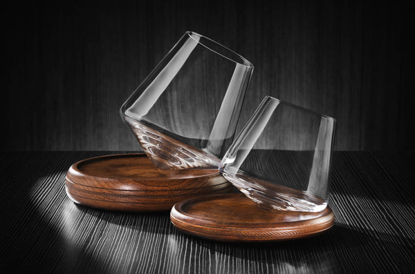 Lattice Whiskey Glass with Wood Coaster