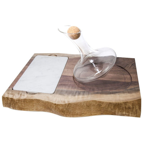 Just Right 750ml Wine Decanter with marble Charcuterie board set in a Walnut Tray