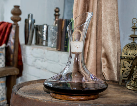 Wednesday 750mL Flat Bottom Wine Decanter with Walnut base and Pull Cork