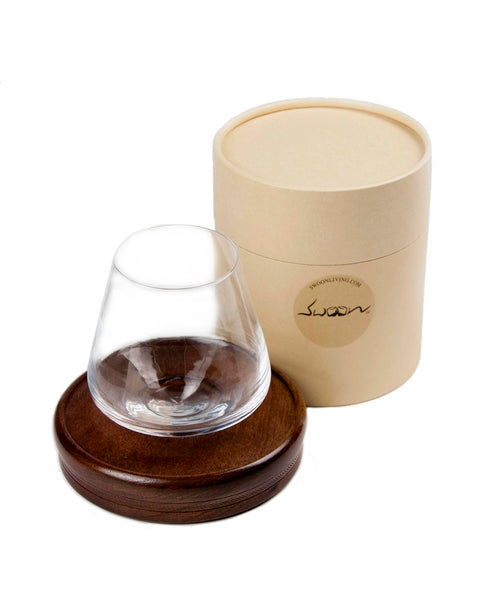 Swoon Living 750ml Flat Bottom Wine Decanter with Walnut Base and Pull Cork