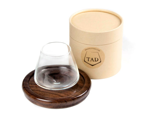 Tad 5oz  Revolving Non-Spill Whiskey Glass with Wood Coaster